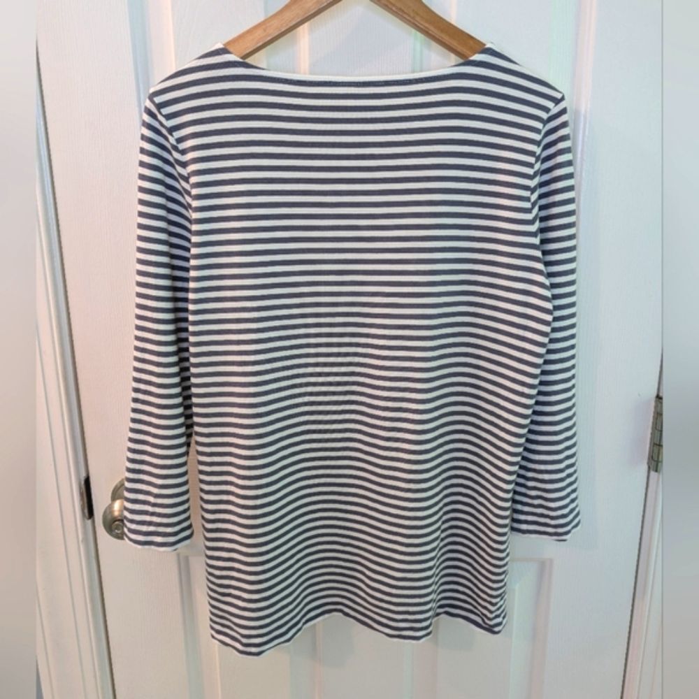 Bogner Striped 3/4 Sleeve Stretch Top Blue White 12 - Picture 2 of 9